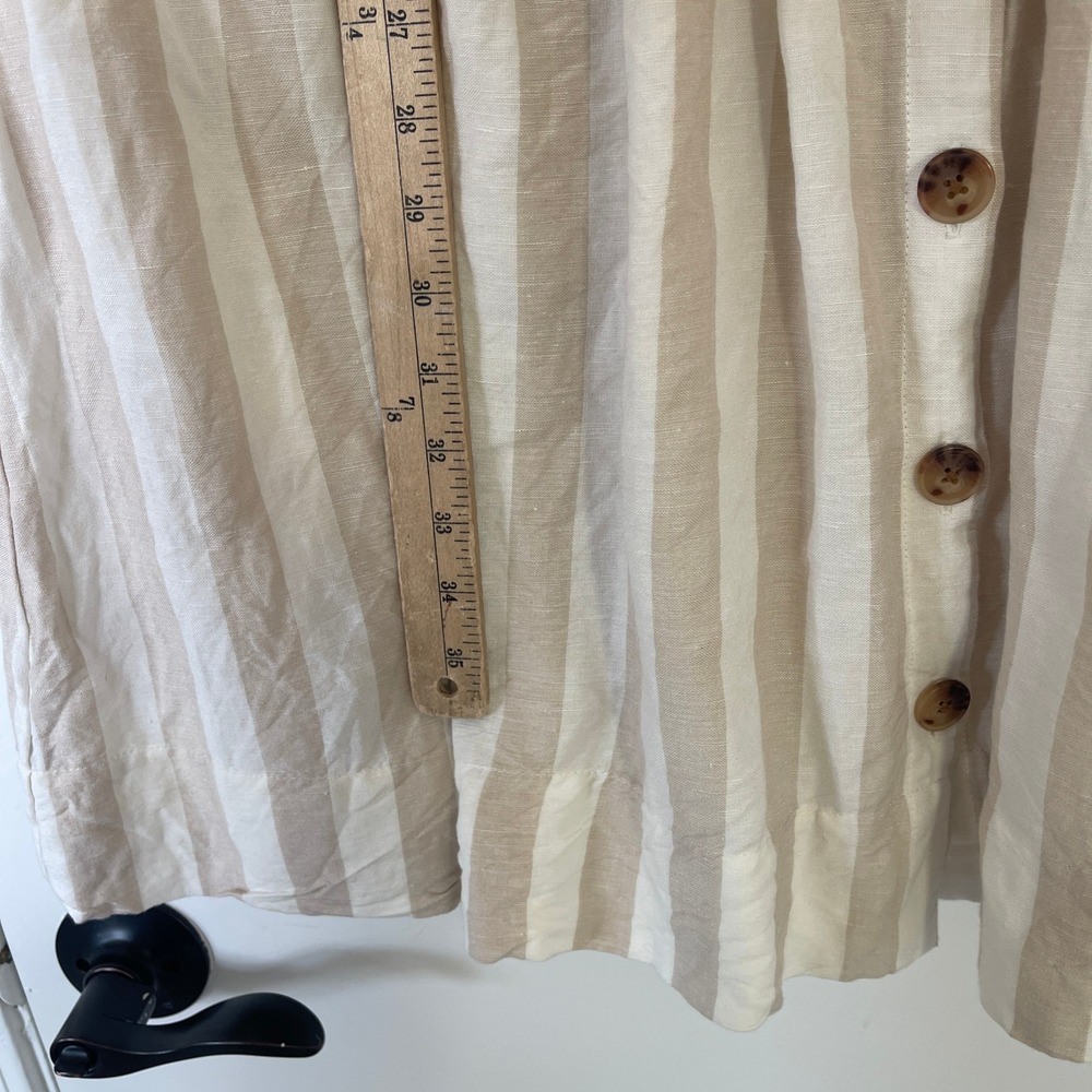 Loft Plus Tan White Coastal Striped Linen Blend ButtonFront Pocket Dress Size 18 - Picture 12 of 12